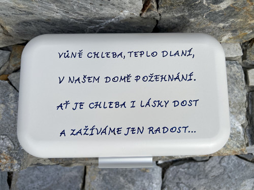 Bílý retro chlebník s veršem "Vůně chleba... — foto 2
