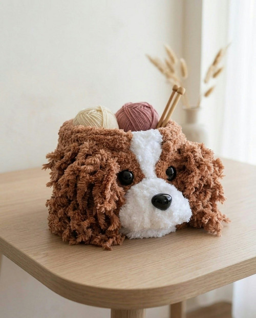 Háčkovaný košík Kavalír King Charles španěl-hnědý — foto 3