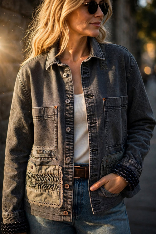 ÁNTRÉ- Washed bunda oversize /šedá trucker M/L — foto 2