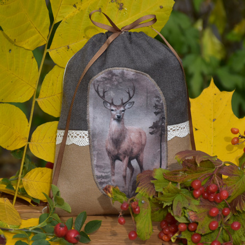 Rustikální dárkový pytlík s jelenem — foto 6