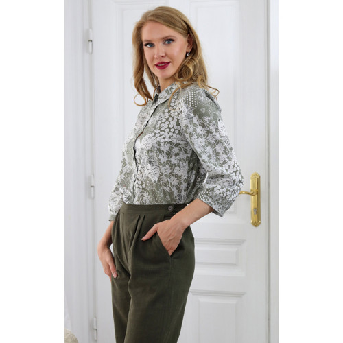 Maxine - lnené kalhoty, tmavě zelené — foto 5