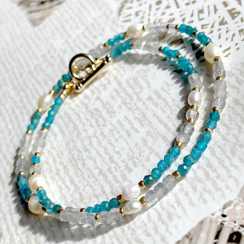 Luxusní náhrdelník labradorit, apatit, perla E021 — foto 3