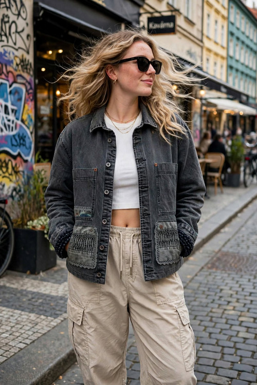 ÁNTRÉ- Washed bunda oversize /šedá trucker M/L — foto 5