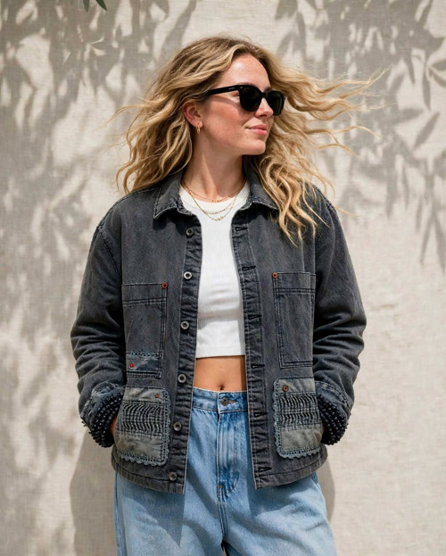 ÁNTRÉ- Washed bunda oversize /šedá trucker M/L — foto 6