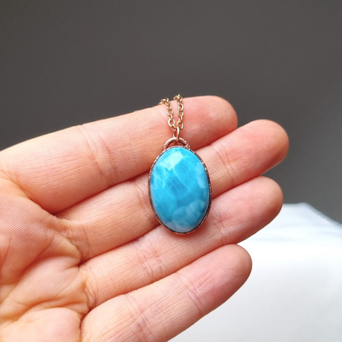 Larimar- náhrdelník s top larimarem — foto 6