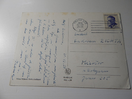 Dítě s kočkami - V. Vrbová pohlednice — foto 3