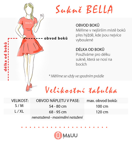 Velikostí tabulka balonové sukně Bella