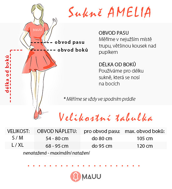 Velikostí tabulka kolové sukně Amelia