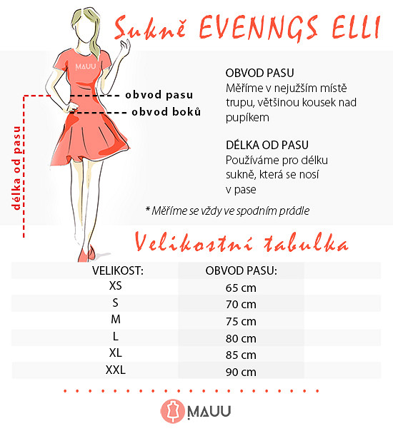 Velikostí tabulka společenské sukně Evenings Elli