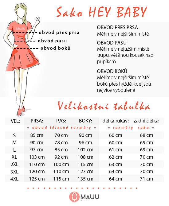 Velikostí tabulka sako Hey Baby