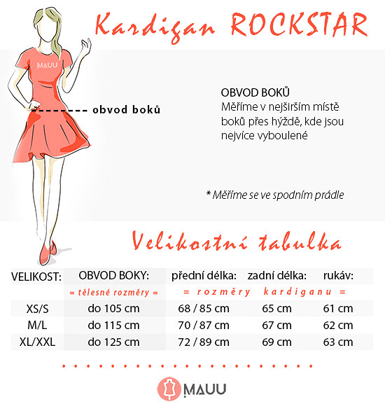 Velikostí tabulka kardigan Rockstar