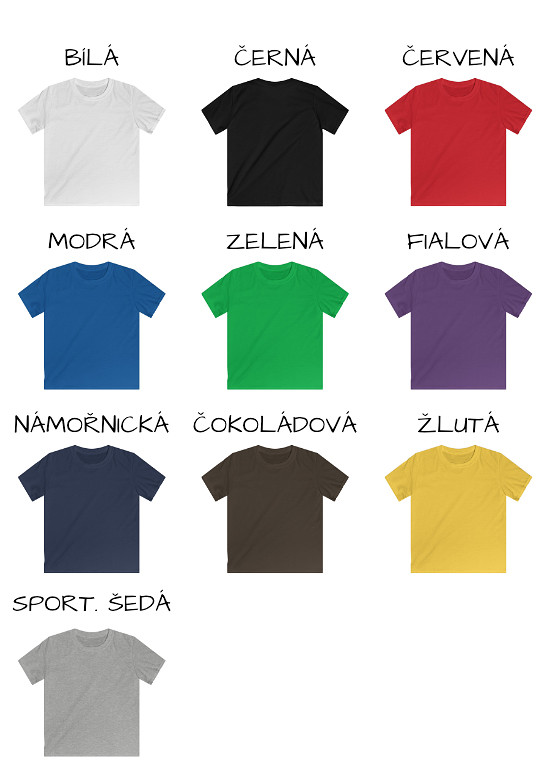 Dětská trička - výběr různých barev triček